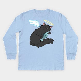 Fluffy Black Cat Angel Kids Long Sleeve T-Shirt